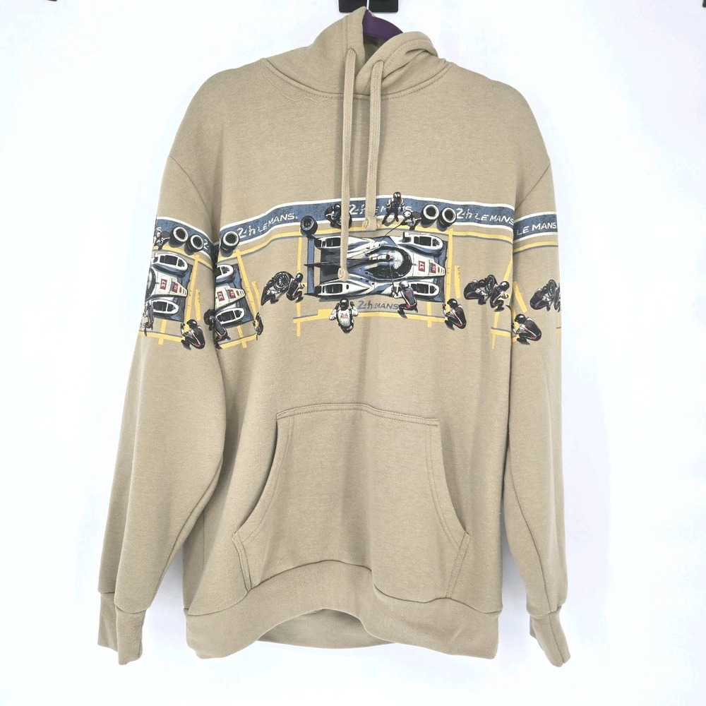 Road Trip 24H Le Mans Racing Pit Crew Graphic Hoodie Beige Men's Large Racing